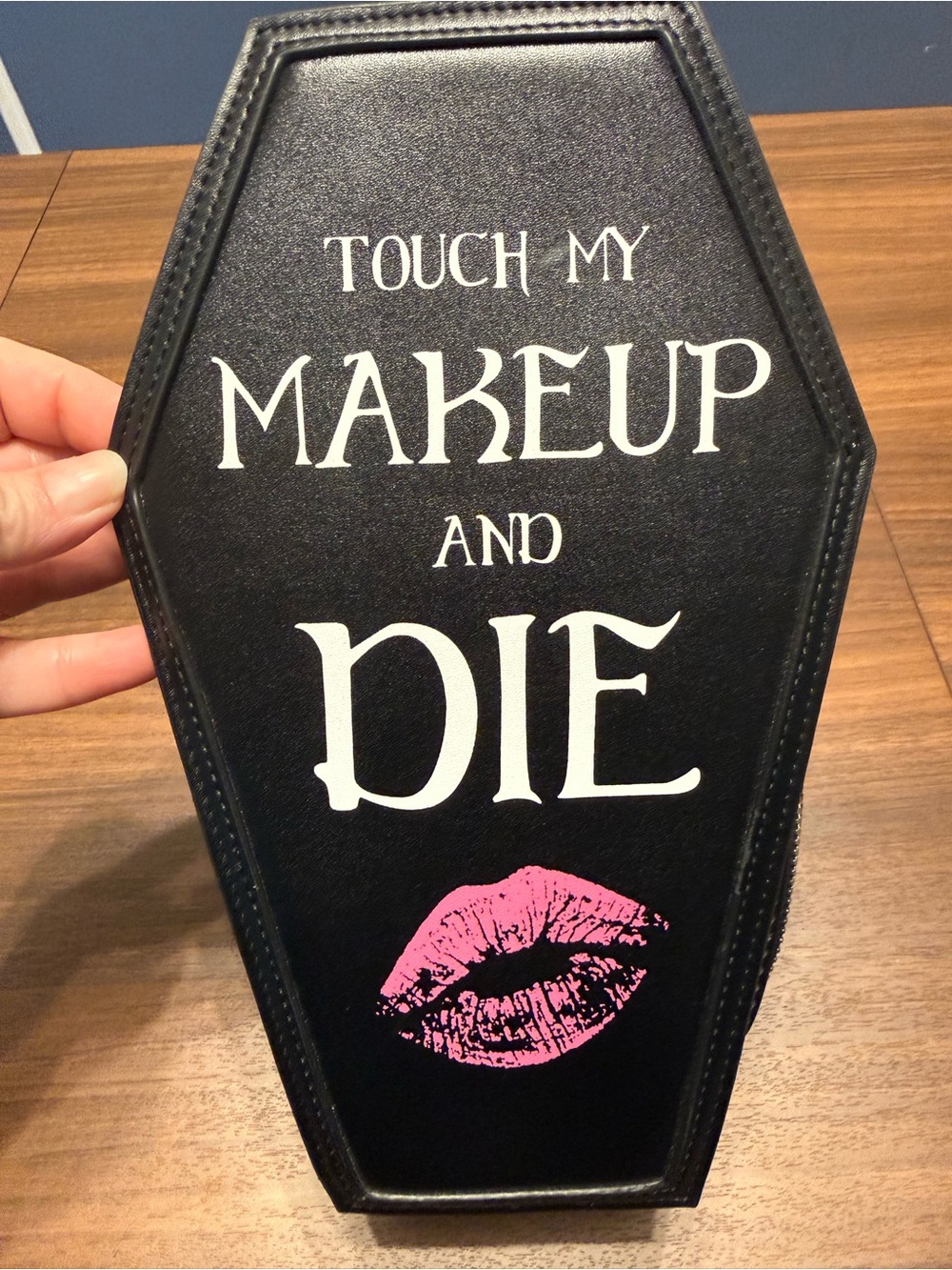 Current Mood Black Coffin Cosmetic Case with White Logo Lining